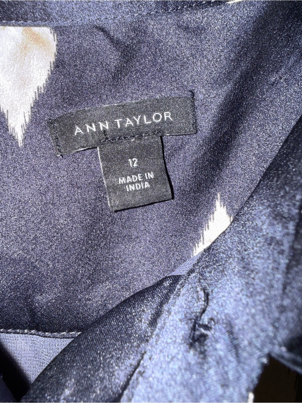 Ann Taylor Navy Diamond-Print Long Sleeve Shirt Dress - Picture 3 of 4